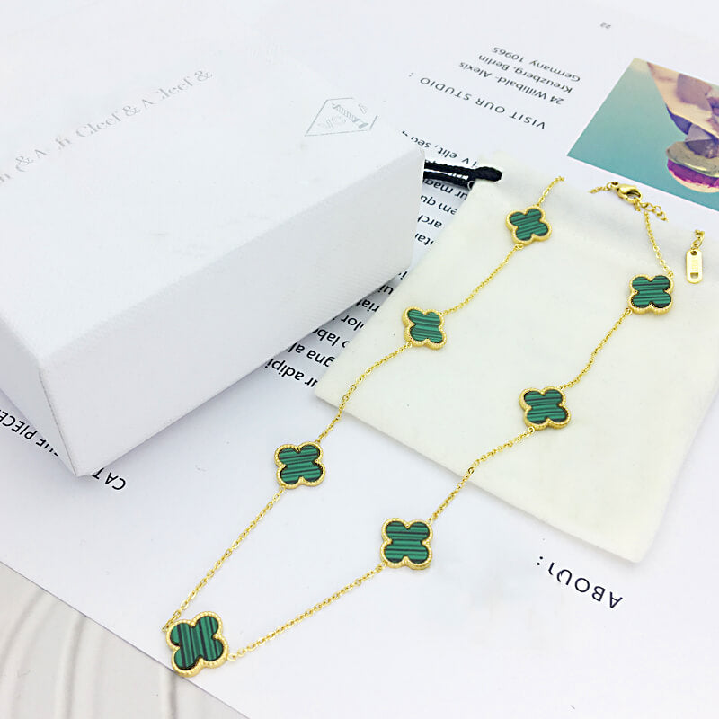 Collier Celia 7 Trèfles Vert