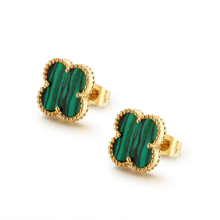 Boucles d'oreilles Celia Trèfle à quatre feuilles Vert