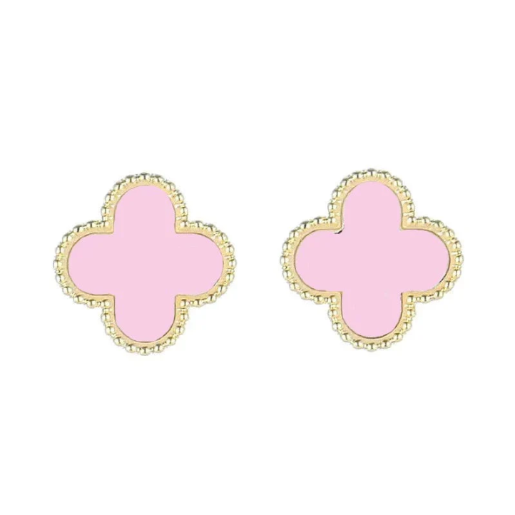 Boucles d'oreilles trèfle à quatre feuilles Rossana rose