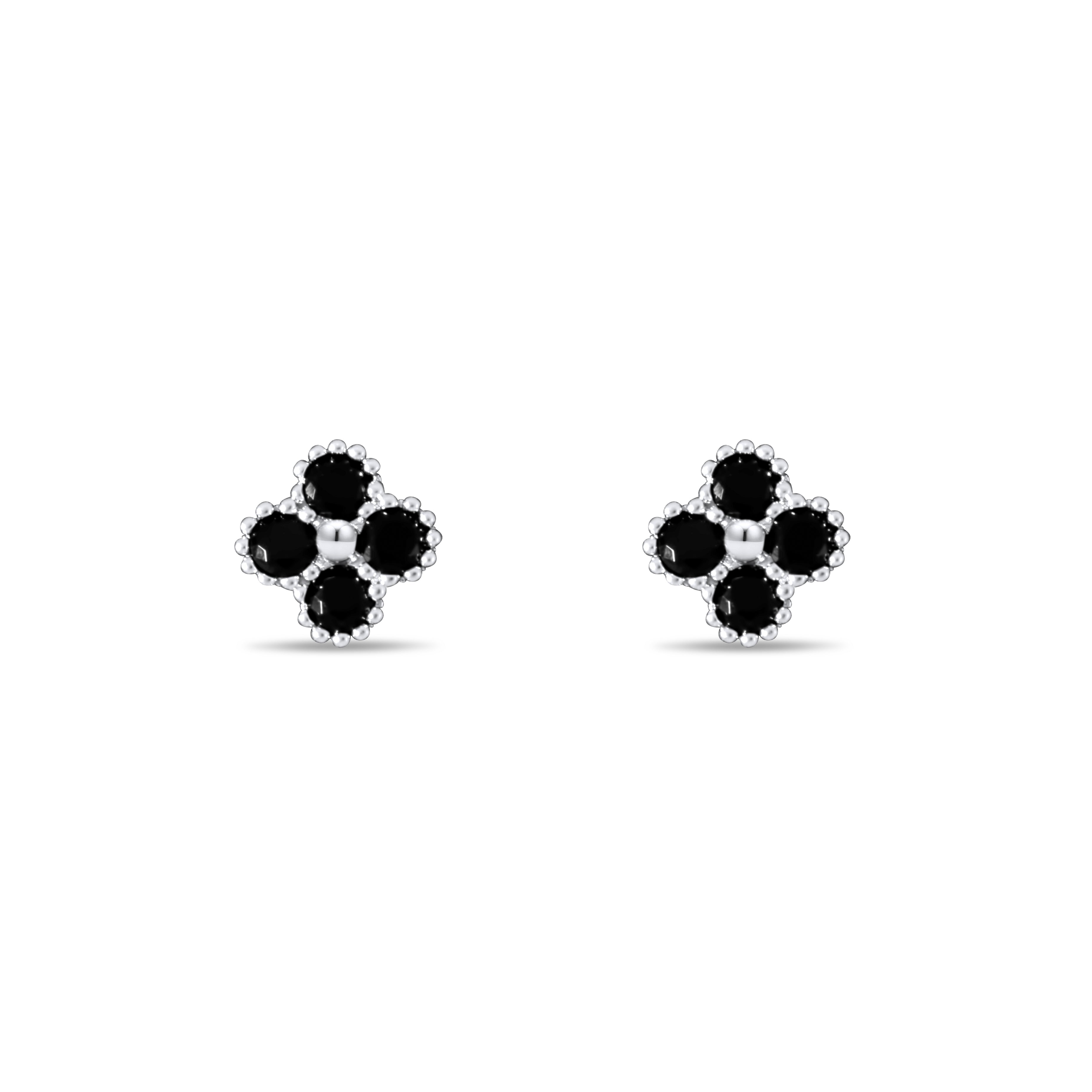 Boucles d'oreilles Letizia Trèfle à quatre feuilles - Argent/noir