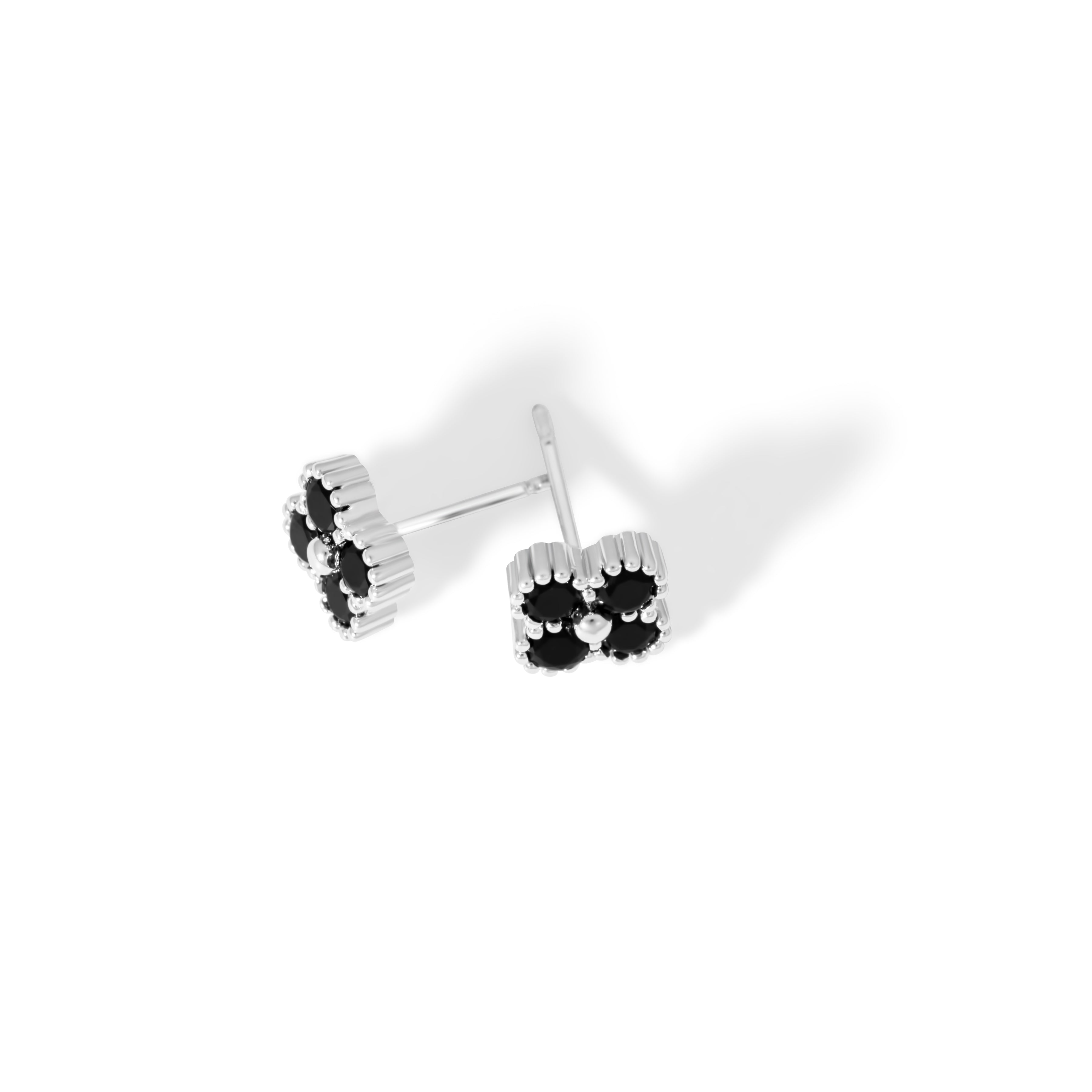 Boucles d'oreilles Letizia Trèfle à quatre feuilles - Argent/noir