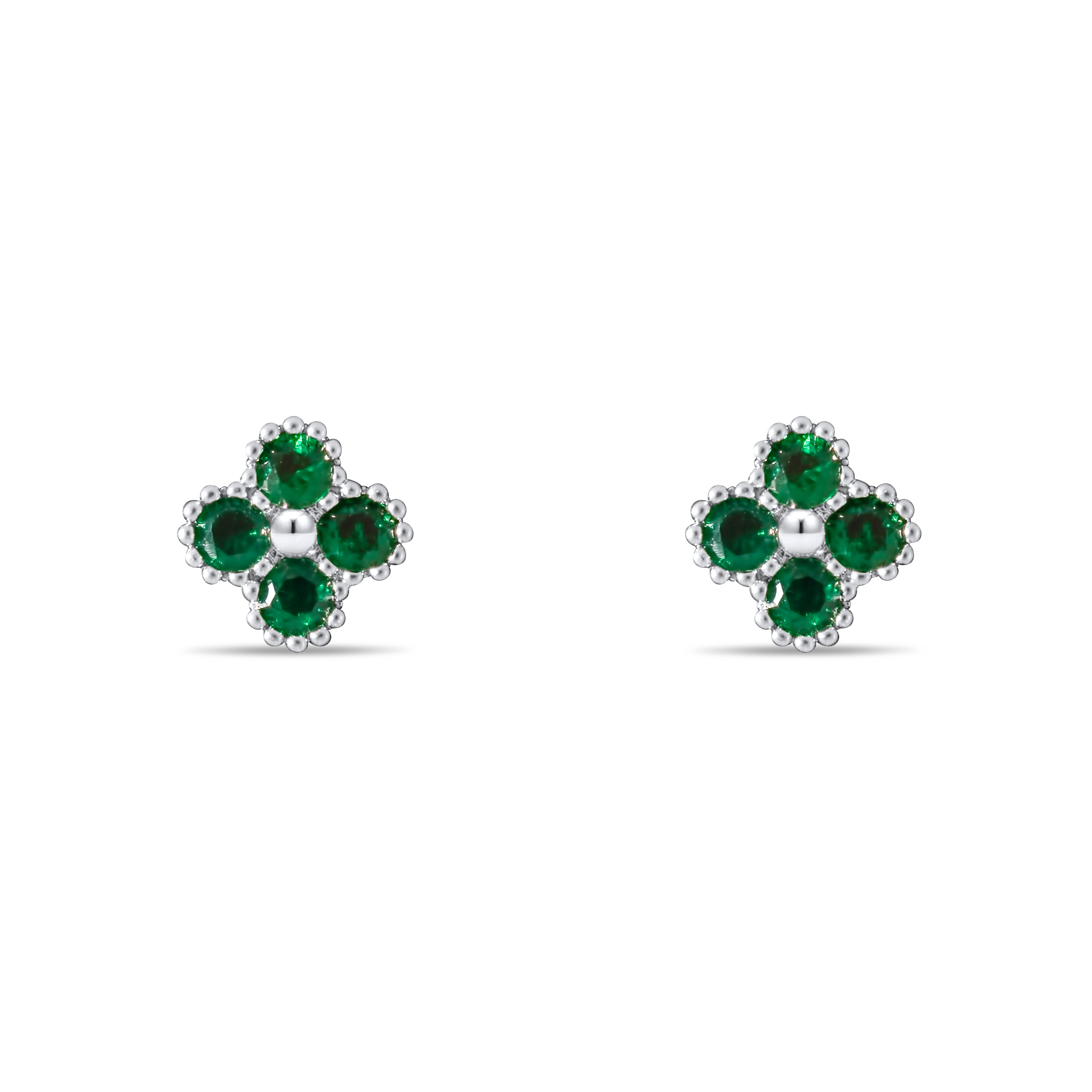 Boucles d'oreilles Letizia Trèfle à quatre feuilles - Argent/Vert