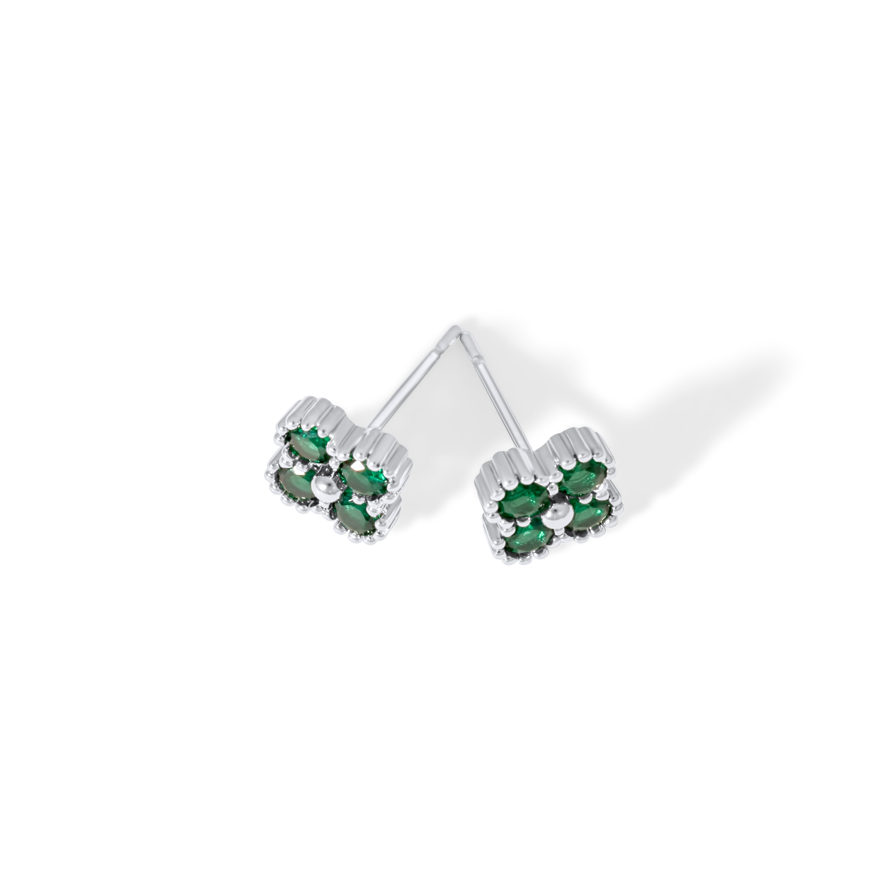 Boucles d'oreilles Letizia Trèfle à quatre feuilles - Argent/Vert