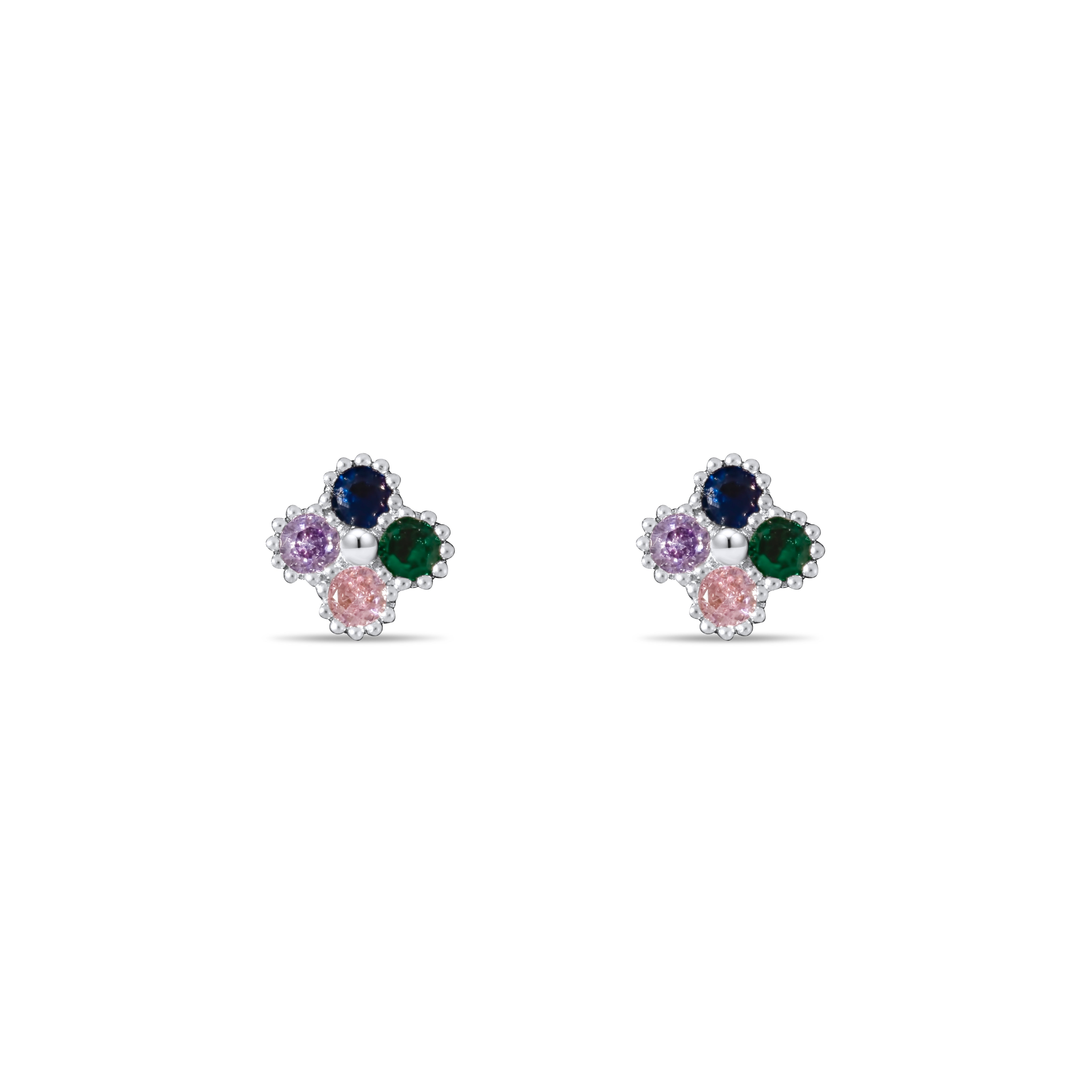 Boucles d'oreilles Letizia Trèfle à quatre feuilles - Argent/Arc-en-ciel