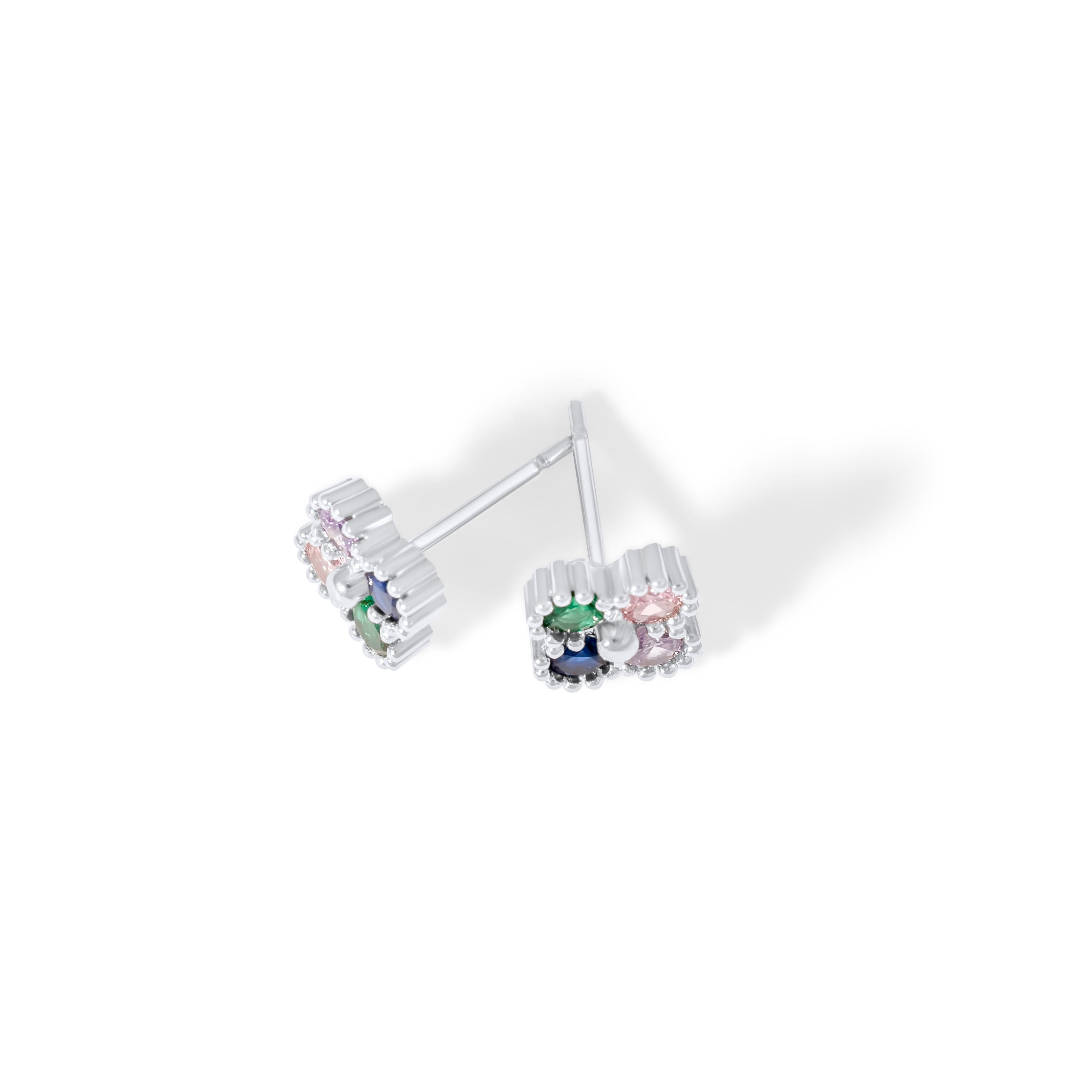 Boucles d'oreilles Letizia Trèfle à quatre feuilles - Argent/Arc-en-ciel