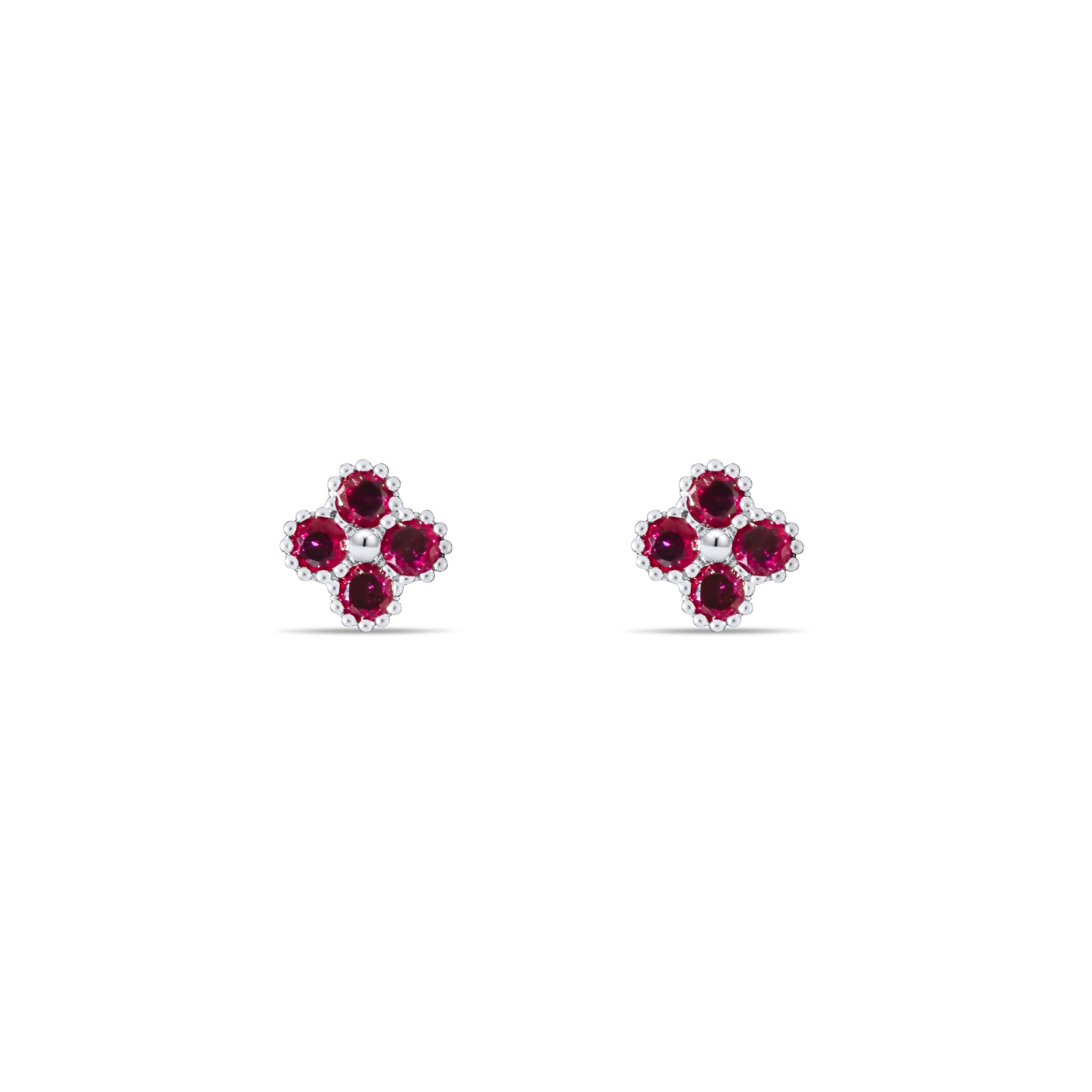 Boucles d'oreilles Letizia Trèfle à quatre feuilles - Argent/Rouge