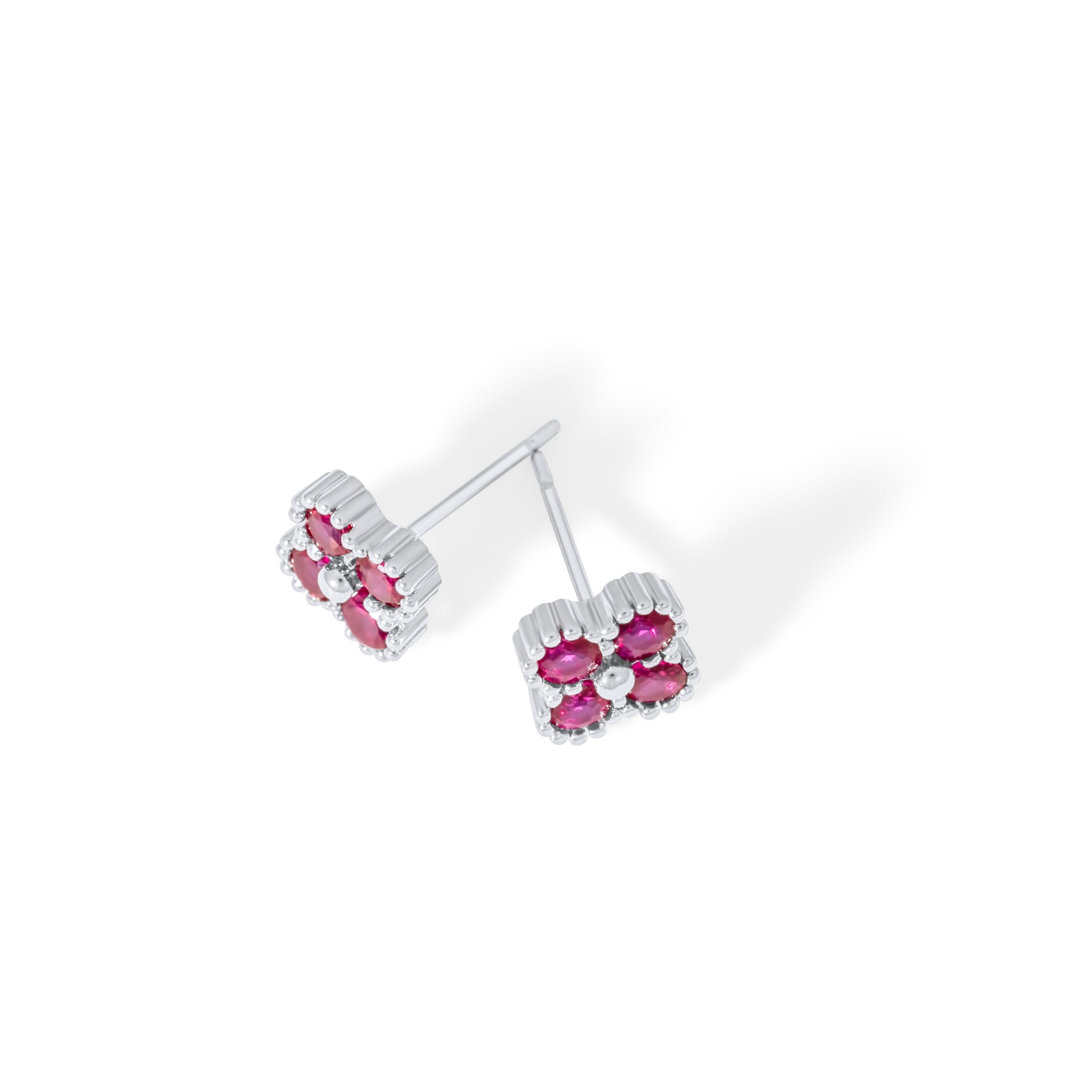 Boucles d'oreilles Letizia Trèfle à quatre feuilles - Argent/Rouge