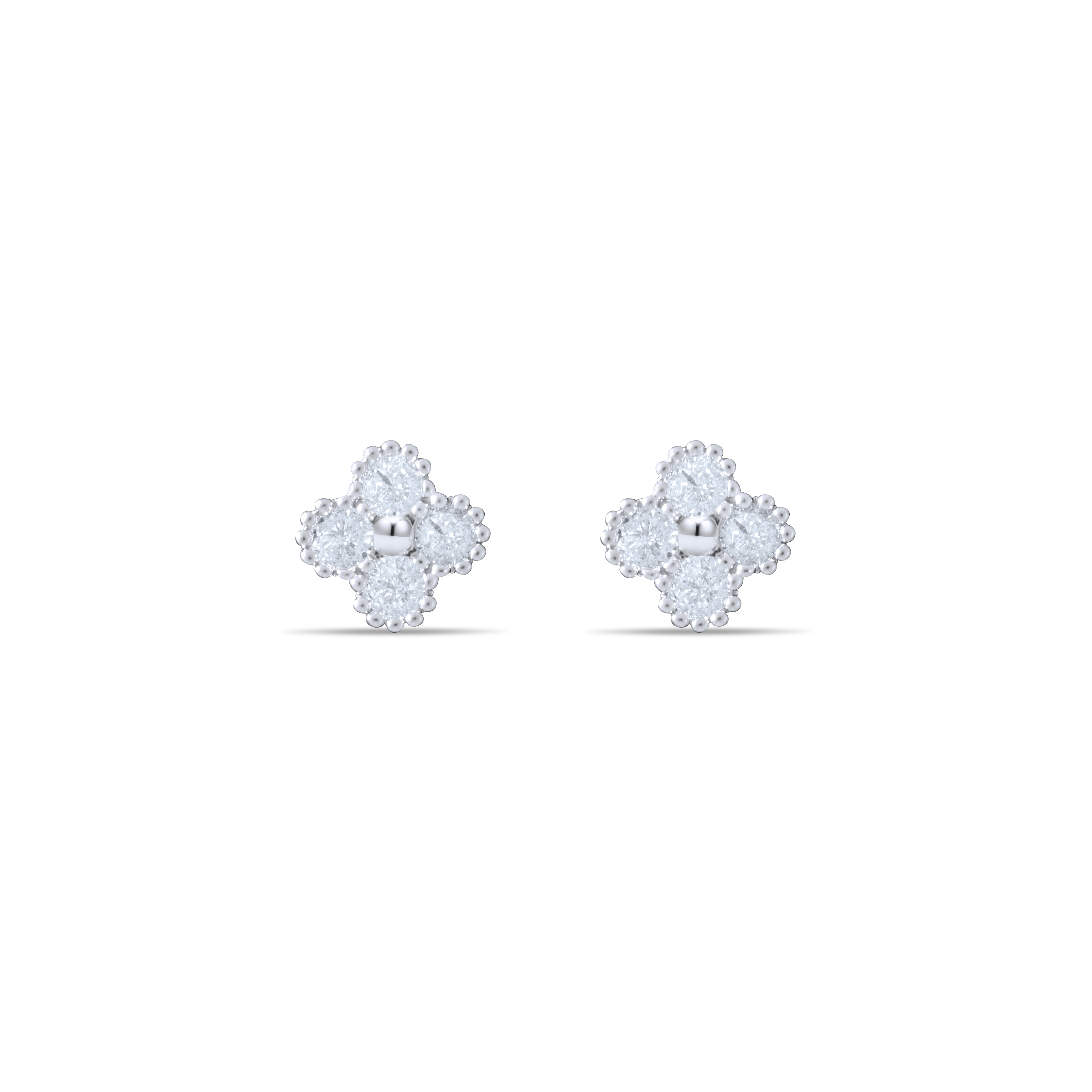 Boucles d'oreilles Letizia Trèfle à quatre feuilles - Argent/Blanc