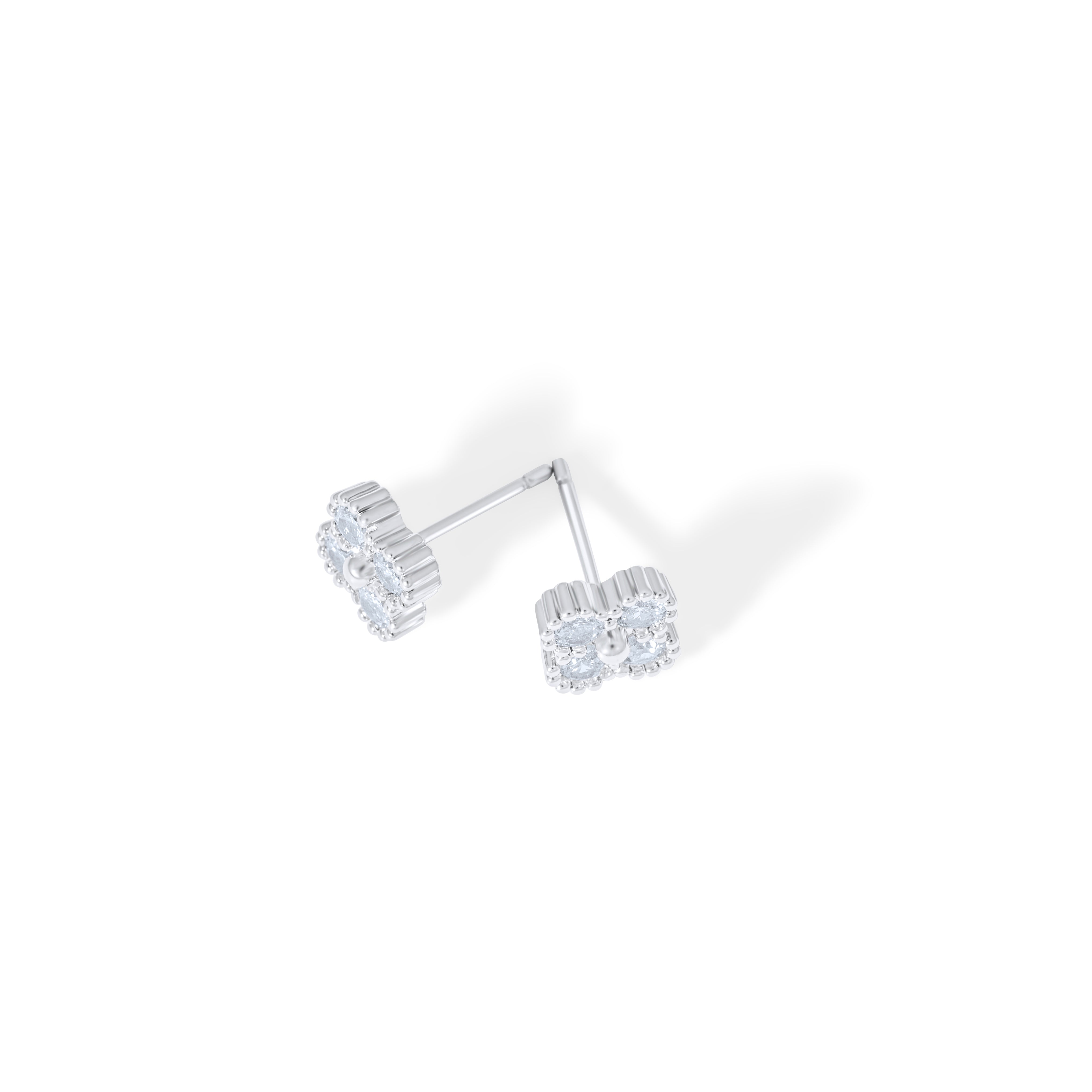 Boucles d'oreilles Letizia Trèfle à quatre feuilles - Argent/Blanc
