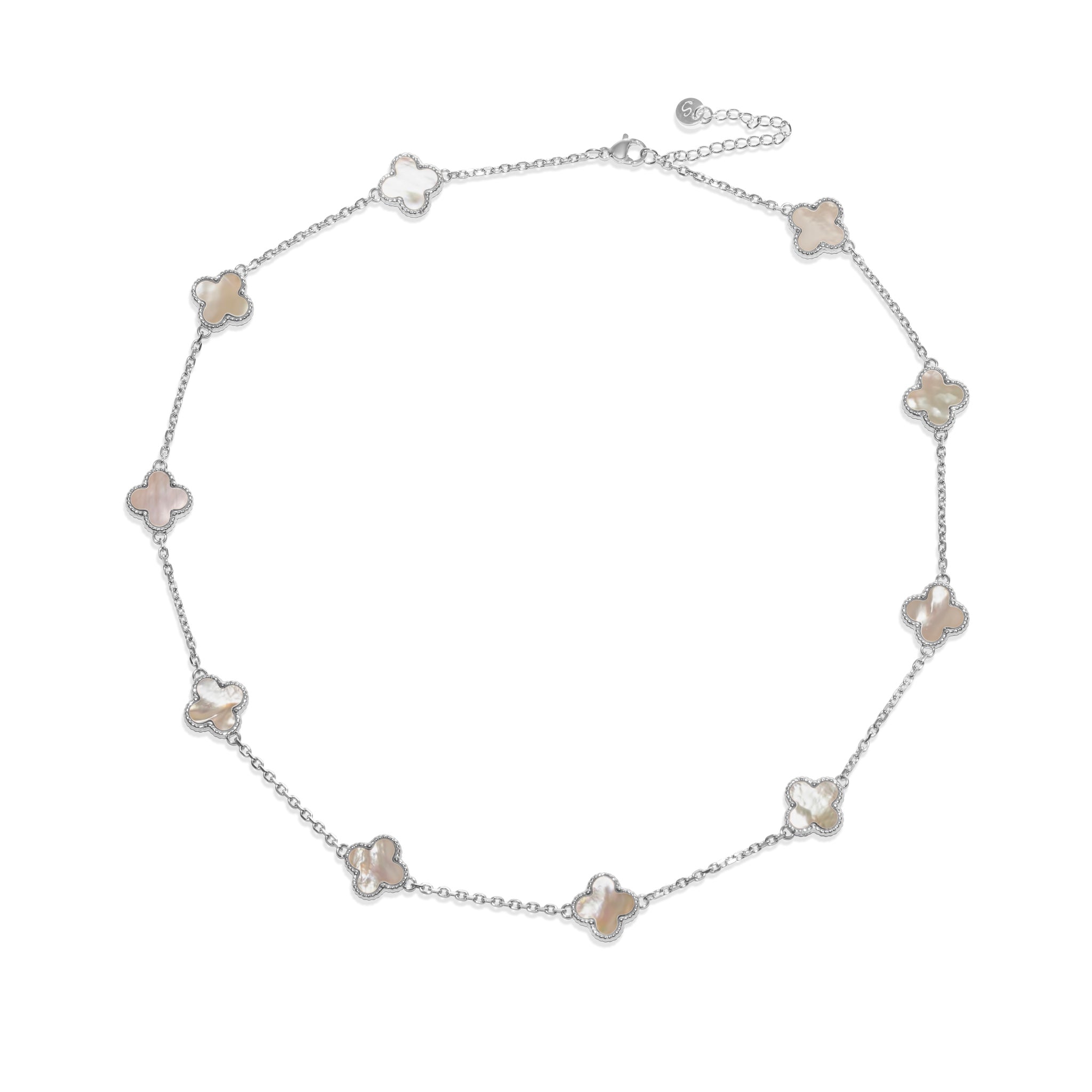Dina collier 10 trèfles argent/blanc